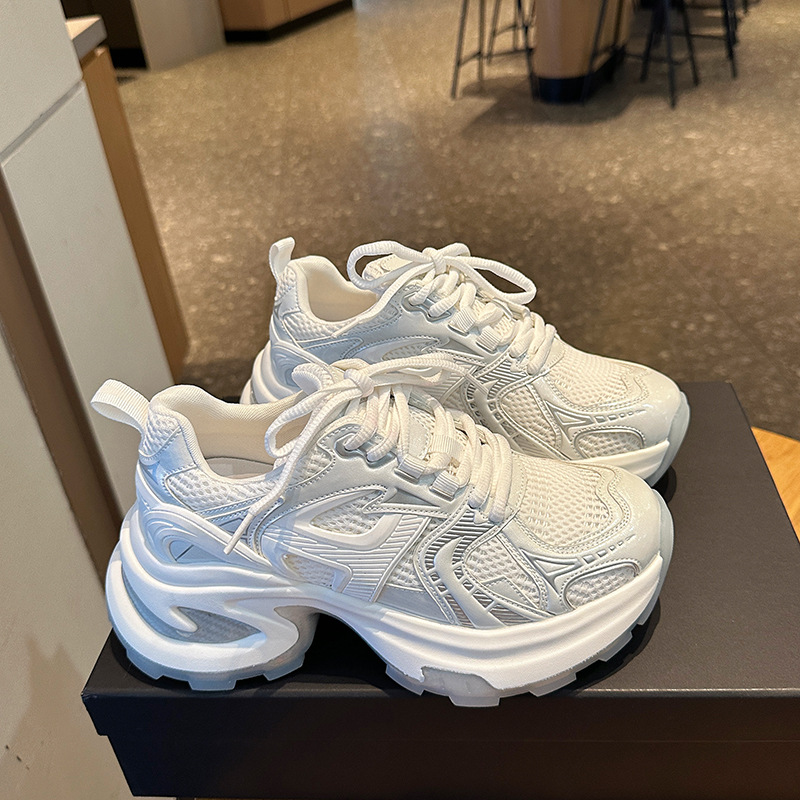 2026 Spring and Summer New Style Silver Thick-Soled Height-Increasing Dad Shoes for Women, Mesh Breathable Versatile Casual Sneakers, Trendy on Instagram