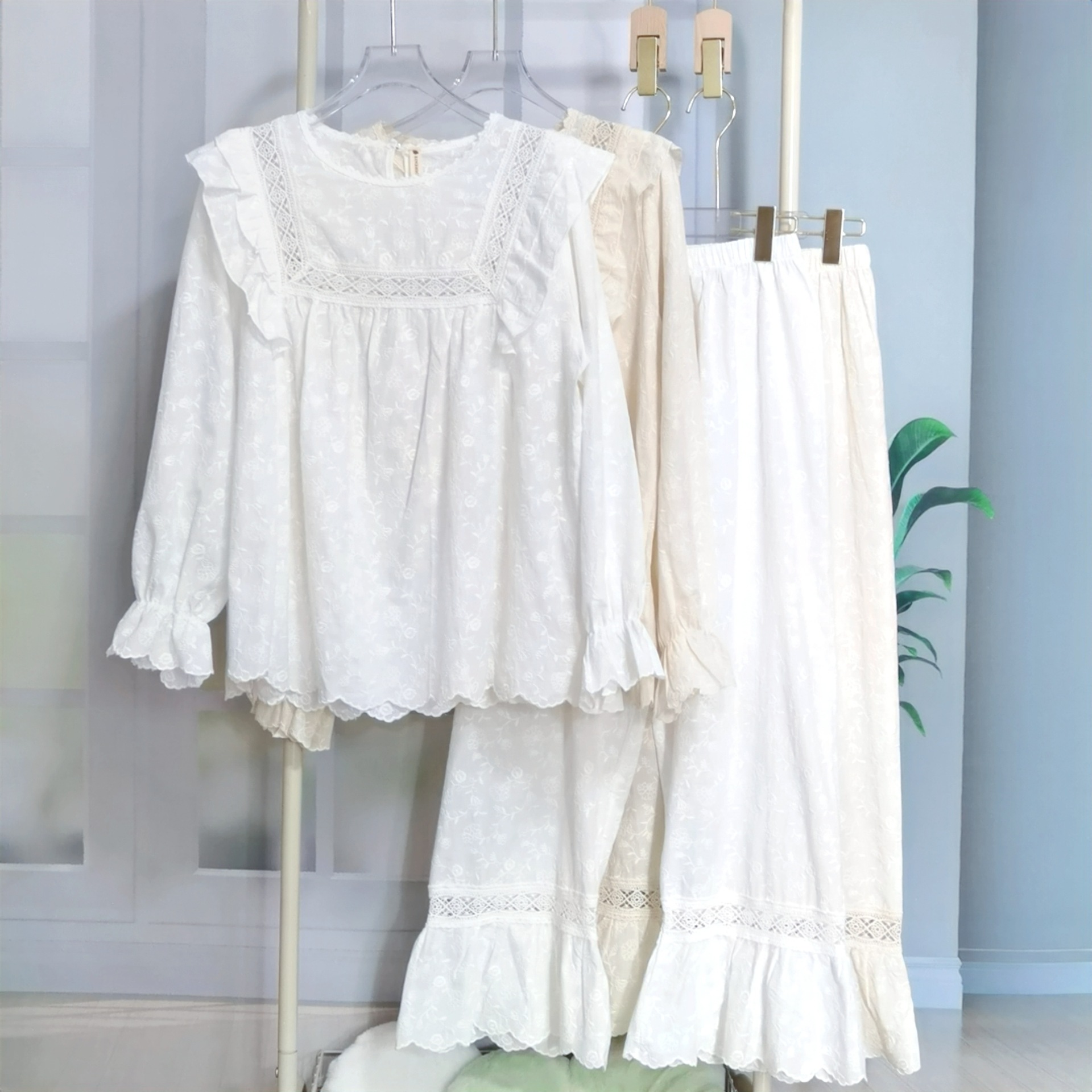 Heavy Embroidery Pajamas for Women, New Autumn French Sweet Lace Princess Style, High-End Home Wear Set