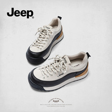 jeep厚底增高鞋女2025秋季新款黑白拼色时尚百搭松糕休闲女鞋防滑