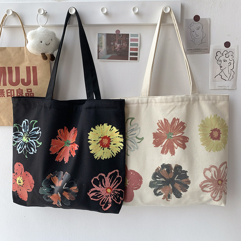 Women's Large Canvas Flower Basic Square Zipper Canvas Bag display picture 9