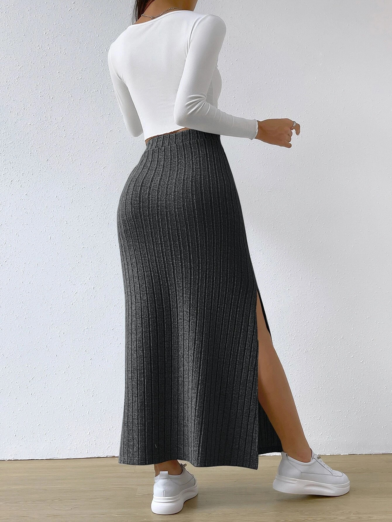 259g Weight Maxi Long Dress Dress Length Type Skirt Dresses Type Spandex, Polyester Fabric Type High Waist Waist Line Stretchy Elasticity Holiday, Daily Occasion Slim Fit Type Solid Color Pattern Winter, Autumn Season Women's Gender Slit Design Casual, Streetwear Style Winter Autumn Casual Streetwear Solid Color Spandex Polyester Maxi Long Dress Skirts 1