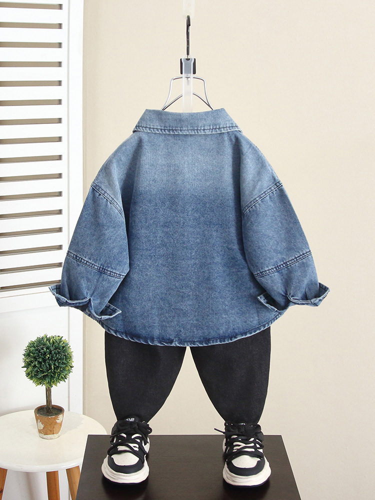 6259 Camisa vaquera para niños Chaqueta 2024 Otoño Nuevo estilo Estilo occidental Ropa de otoño para bebés Camisa de manga larga para niños de primavera y otoño