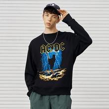 潮牌男装欧美kanye侃爷ACDC摇滚乐队复古印花宽松圆领加绒卫衣FOG