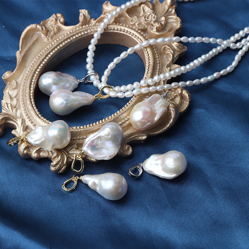 炫彩大巴萬能扣吊墜天然淡水珍珠異形S925通體純銀可拆卸百搭