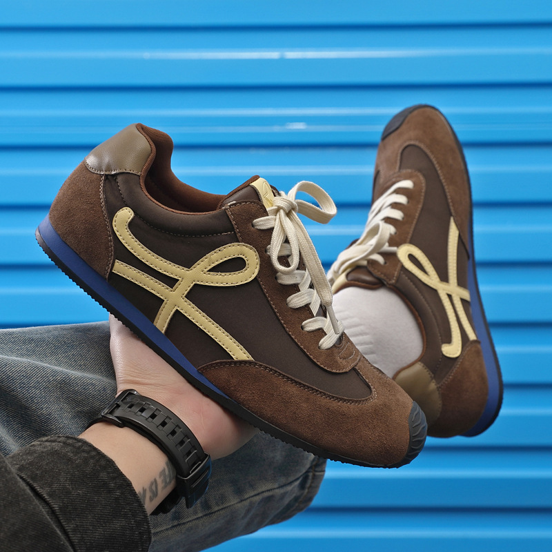 Retro Genuine Leather Mango Toe Forrest Gump Shoes Men's Spring New Casual Sports Training Shoes Fashionable Versatile Jogging Shoes