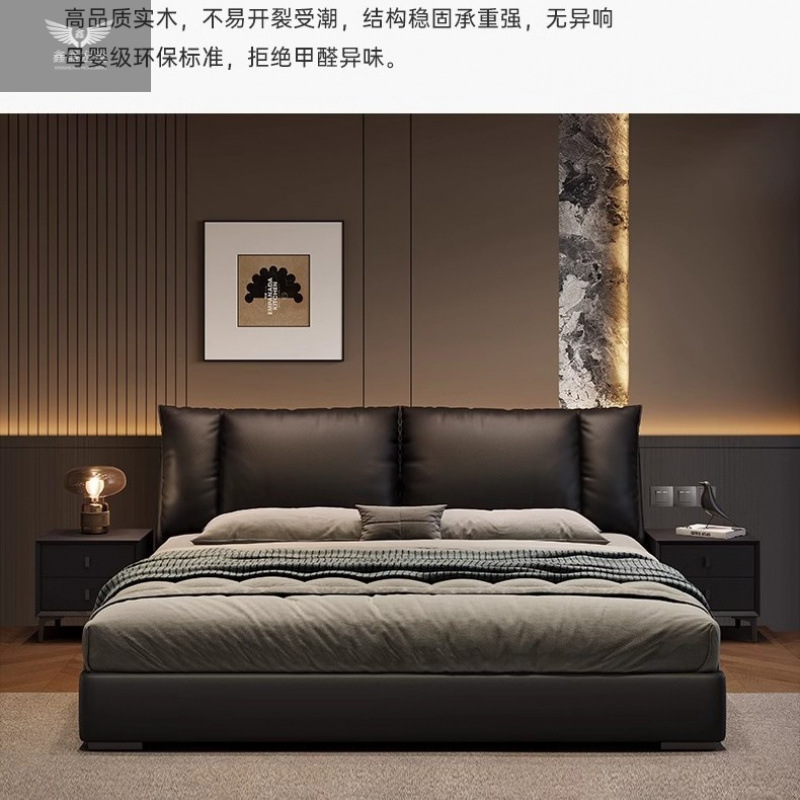 Nueva cama de cuero de estilo antiguo, atmósfera de alta gama, cama de boda de lujo ligera de 1 metro 8, cama de almacenamiento de bolsa blanda para dormitorio principal italiano