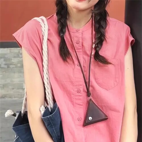 Japanese-style regular shoulder short-sleeve women's summer sleeveless backless top women's design sense niche chiffon top