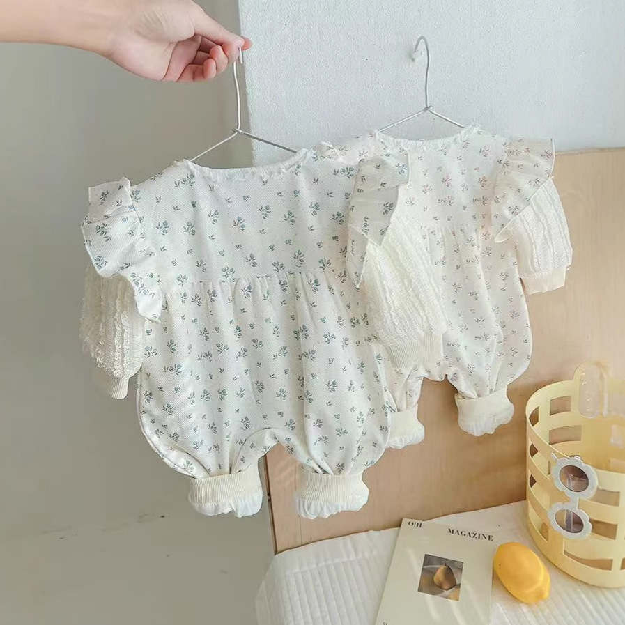 Bebé femenino 0-1 año princesa floral mono bebé primavera y otoño mameluco de doble capa moda versión coreana