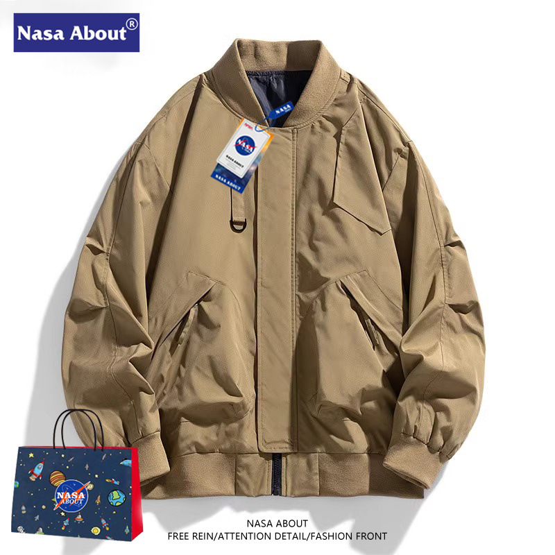 Nasa Baseball Jacket Men's Spring Autumn Winter Fleece Jacket Trendy Plus-Size Casual Loose Fit