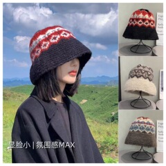 渔夫帽针织显脸小帽子女秋冬韩版百搭毛线水桶帽日系保暖护耳盆帽