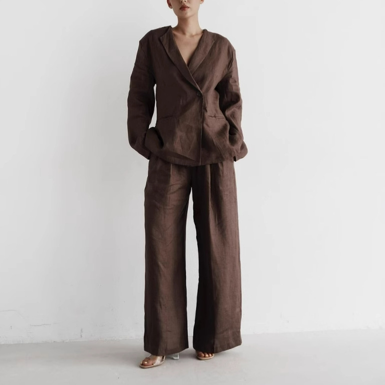 Autumn 2024 Leisure Relaxed Cotton and Linen suit Ladies Cross-border Independent Station Hot Suit Jacket Pants Two-piece Set