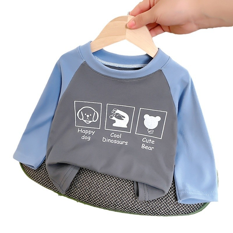 Camiseta de base para niños, chaqueta de otoño de manga larga, chaqueta de terciopelo caliente para niños de mediana edad, primavera, otoño, invierno, suéter, ropa infantil