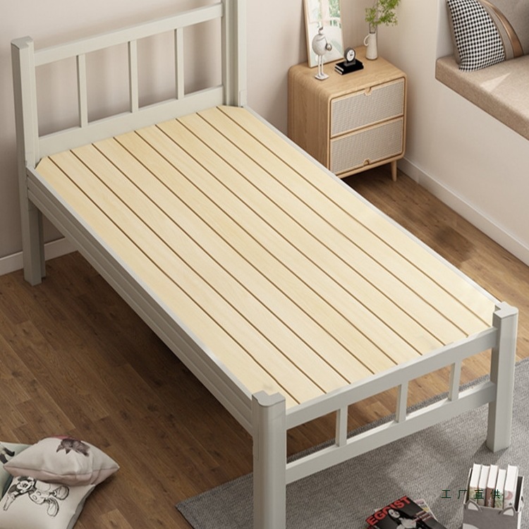 Thickened Single Layer 1.12m 1.5m Single Layer Iron Frame Bed Student Staff Dormitory Bed Small Apartment Single and Double Beds