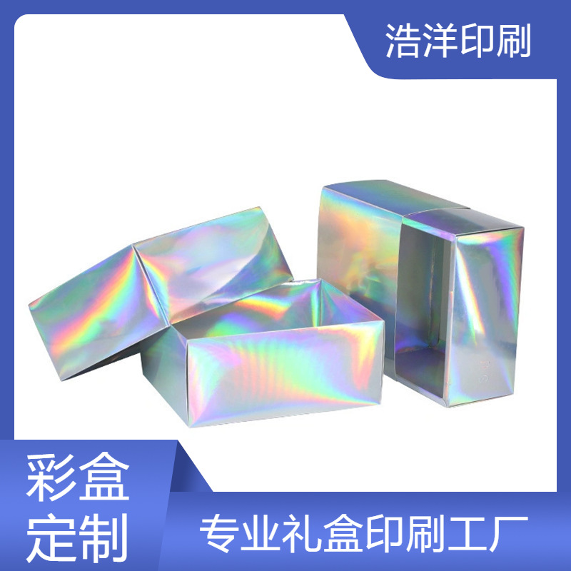 Caja de embalaje de cosméticos holográficos iris personalizados transfronterizos UV color láser cubierta de plata impresión de logotipo caja de regalo