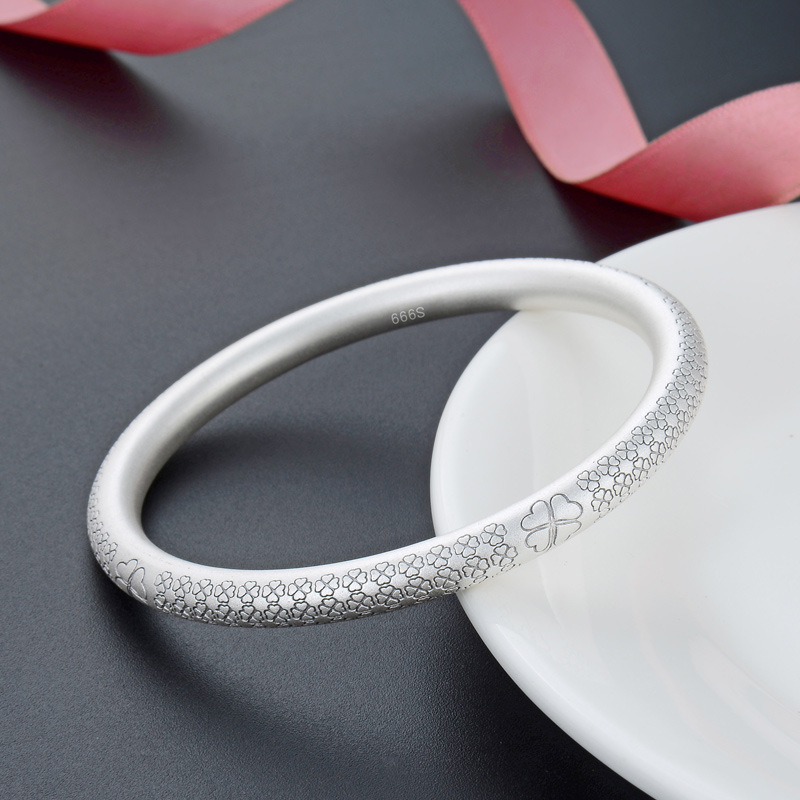 Pulsera de plata de trébol para mujer 999 plata de ley boca cerrada antiguo patrimonio pie pulsera de plata anillo liso pulsera mate para madre