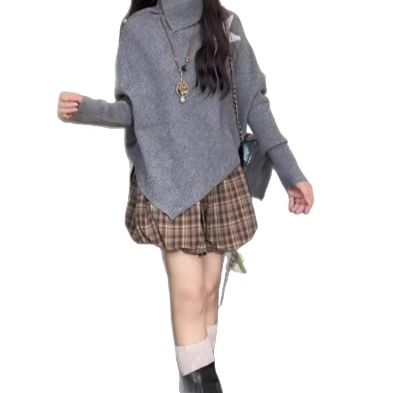 法式不规则设计感宽松小众斗篷高领星星毛衣披风感针织衫女潮|undefined
