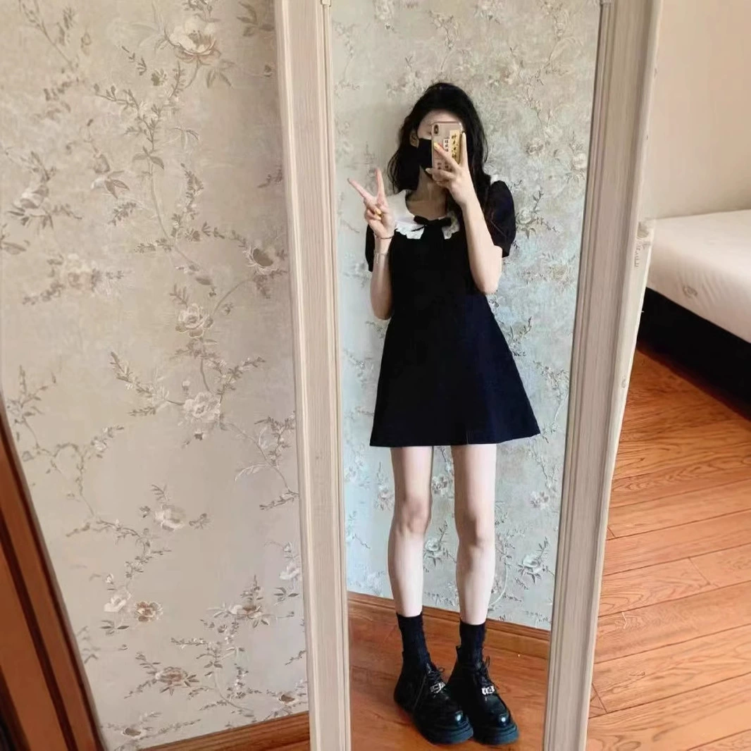 Кукольный воротник черное платье детское лето 2025 новый маленький человек чувство высокого класса