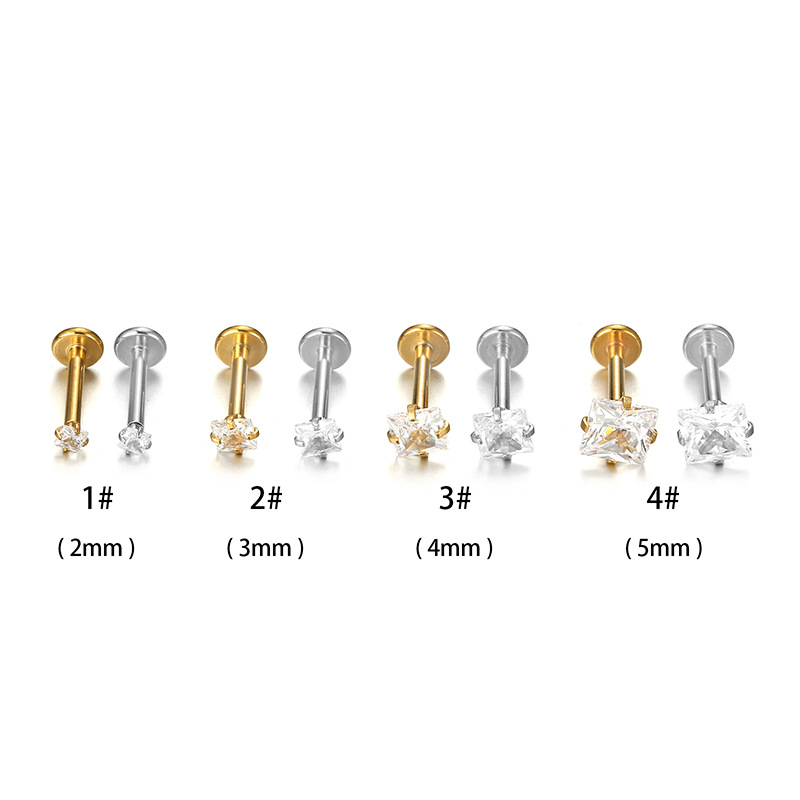 Fashion Square Stainless Steel Plating Zircon Lip Stud 1 Piece display picture 6