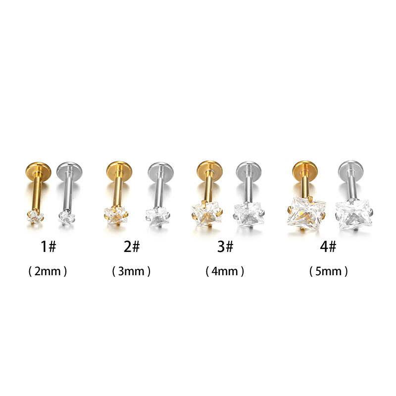 Fashion Square Stainless Steel Plating Zircon lip stud 1 Piece
