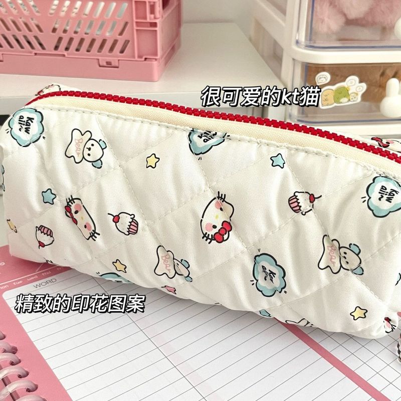 ins 新しいかわいいハローキティケーキ鉛筆バッグ高価値プリントバブル収納袋大容量学生鉛筆|undefined