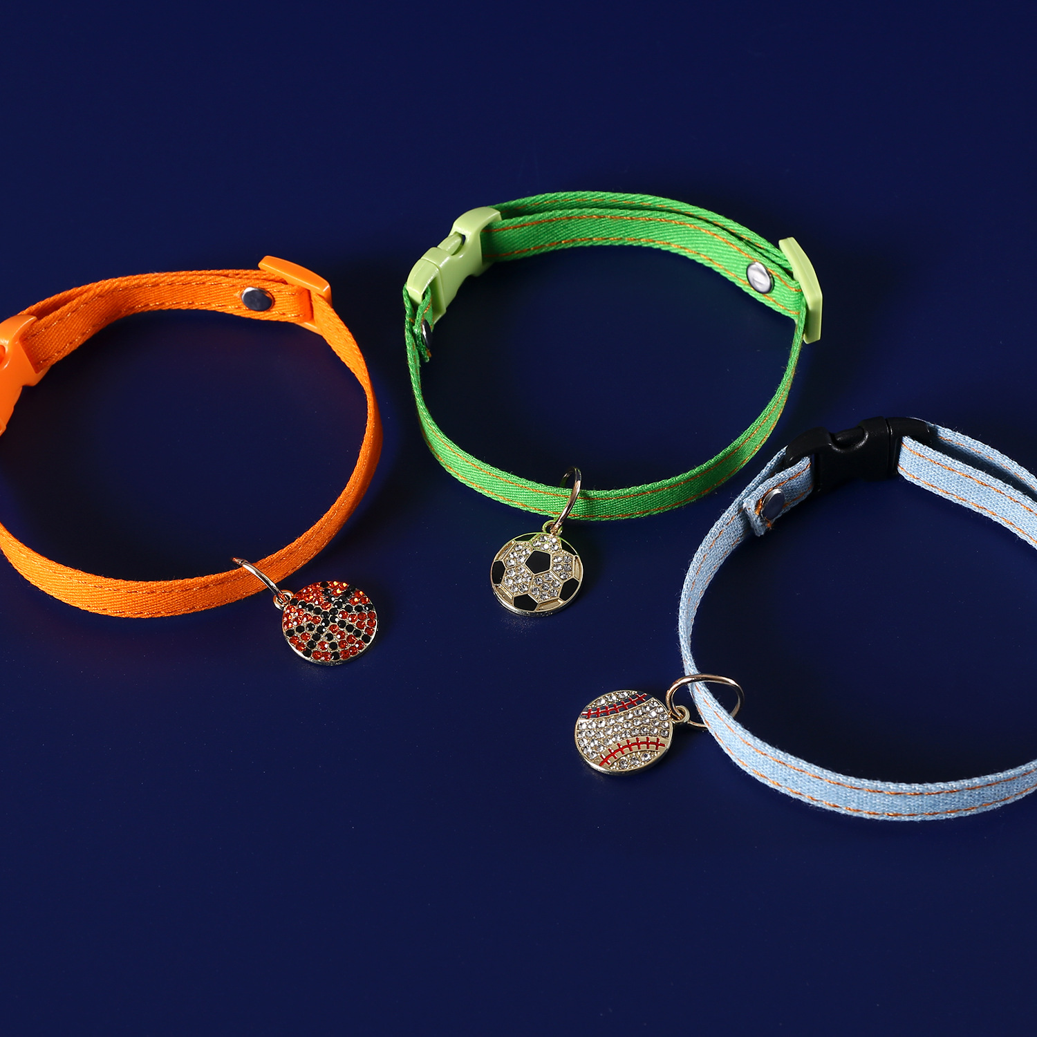 Pet vaqueros collar ajustable completo taladro fútbol baloncesto béisbol colgante gatos perros collar set de comercio exterior