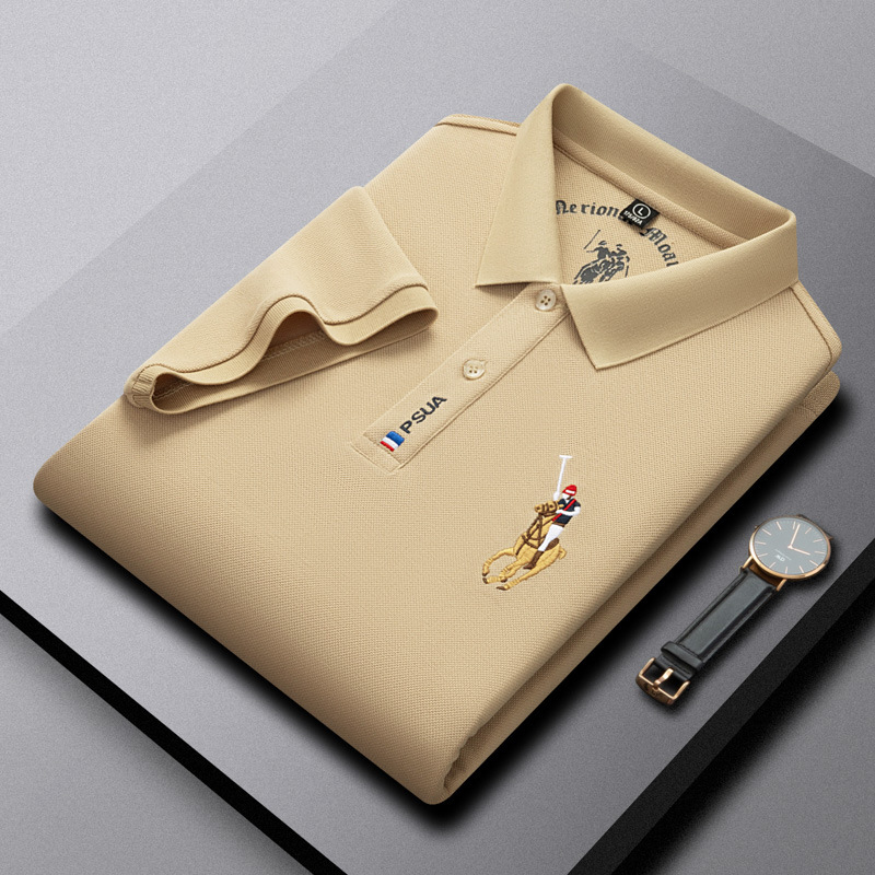 Paul Men's Summer Polo Shirt, Pure Cotton Embroidered Business Casual Loose Plus Size Dad Style Short Sleeve T-Shirt