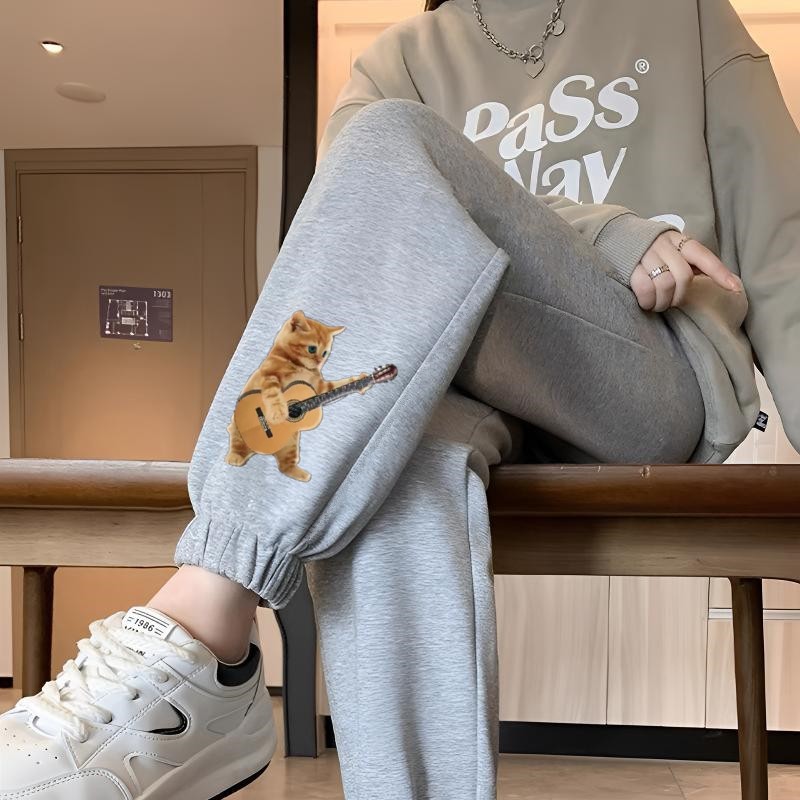 기타 고양이 레깅스 얇은 회색 바지
