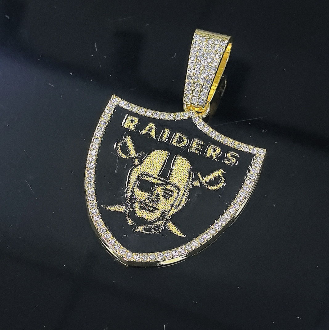Colgante de escudo completo de cadena cubana Raiders HIP HOP Oakland Raiders logotipo colgante de cadena cubana