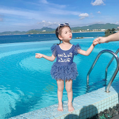 Summer 2024 Korean Children's Lace Princess Swim Suit Baby Trendy Girl Triangular One-piece Swimwear for Little Girls