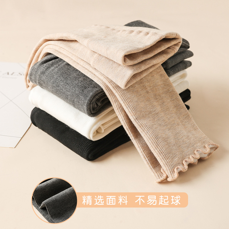 Leggings para niños de terciopelo fino pantimedias de oreja de madera recortadas para niñas de color sólido estilo coreano leggings de otoño e invierno a juego