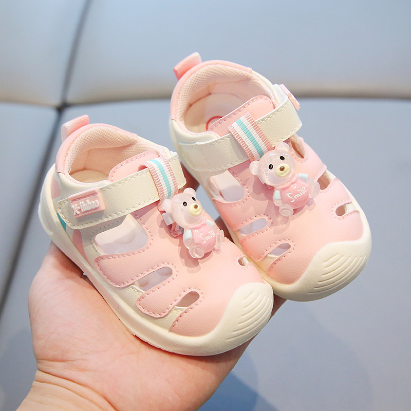 Sandalias de bebé de 10 meses zapatos de tacón de suela suave huecos de verano, zapatos de bebé de un año y medio para mujer, sandalias antideslizantes para niños pequeños