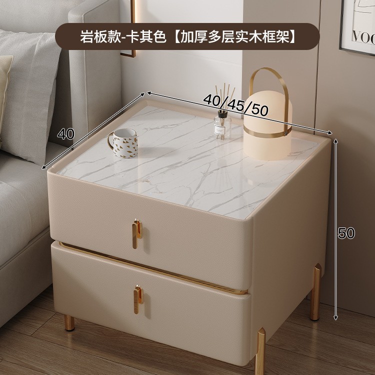 Mesita de noche minimalista moderna 2024 nuevo estilo lujo ligero sensación de alta gama dormitorio madera maciza pequeño gabinete de almacenamiento de cabecera inteligente