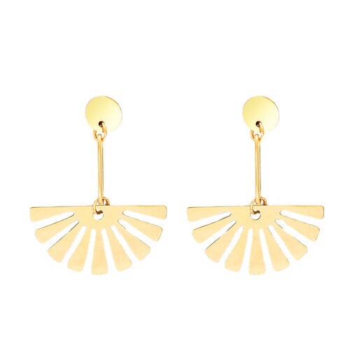 Elegant Charm Creative New Stainless Steel Fan Shape Women's Earrings European and American Fashion Accessory 18K Gold French Titanium Steel Stud Earrings