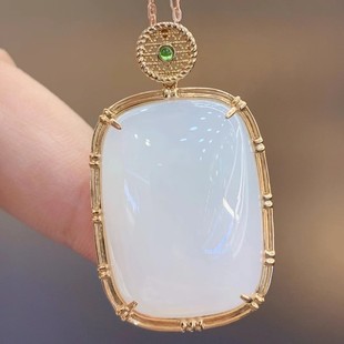 Fubei Diamond Jewelry [18K Gold Fully Inlaid Hetian Mutton-Fat White Jade Pagoda Sugar Cube Brand Pendant] Bare Stone 13*13mm