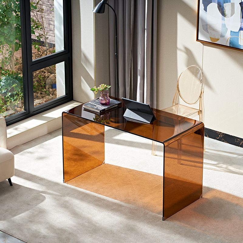 L7 Brown Glass Simple Office Laptop Desk 80cm Long Desktop Home Bedroom Simple Writing Desk Book