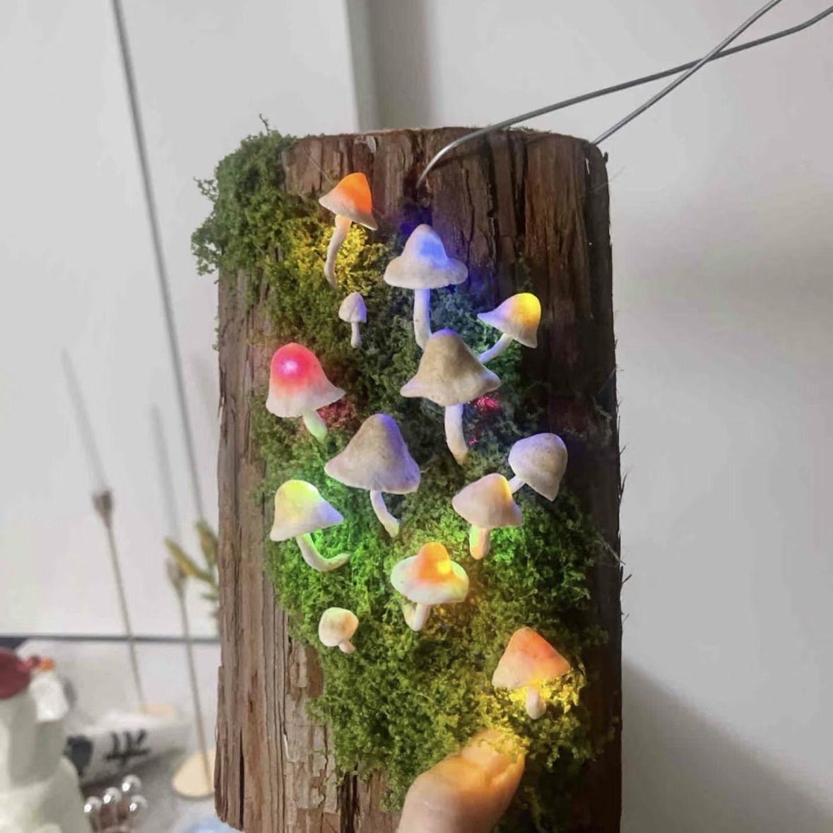 Lámpara de noche con forma de hongo brillante, adorno hecho a mano, decoración para colgar en la pared, regalo para amigos, lámpara de jardín de estilo chino, creativa
