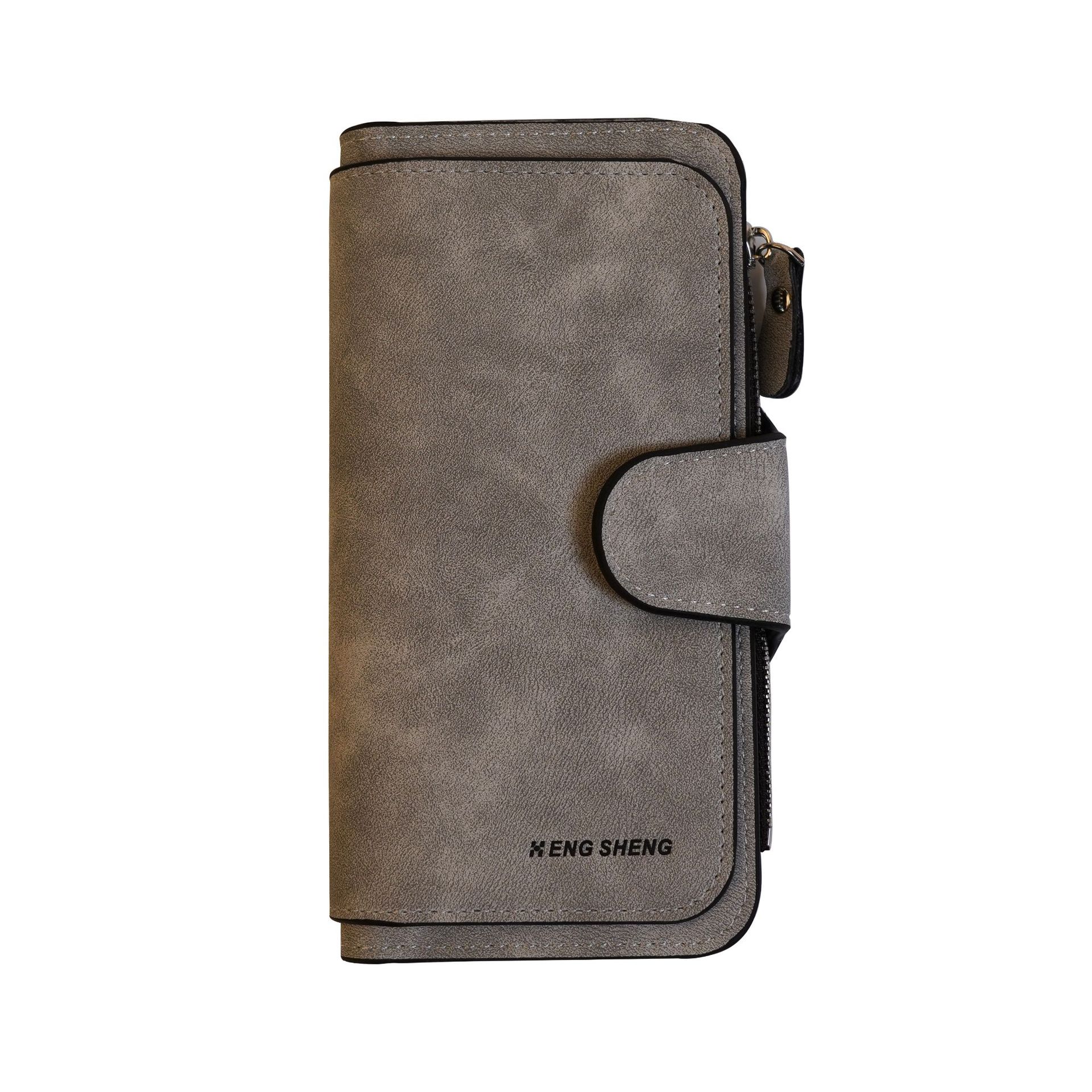 Nueva Cartera de mujer estilo coreano hebilla grande tres veces moda bolso de mujer multi-Tarjeta Cartera de mujer esmerilada tela de dos colores