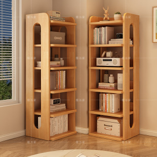 Solid Wood Corner Bookshelf Floor-Standing Storage Rack Pine Narrow Gap Cabinet Children's Storage Cabinet Living Room Bookcase Multi-Layer Small Apartment