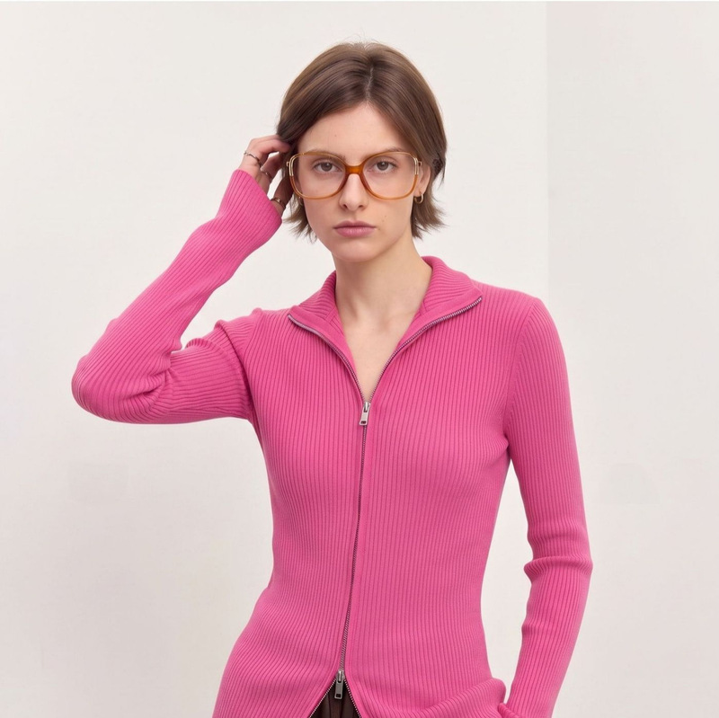 SANSEN German Yangzi Yarn Women's Clothing Pure Wool Knit Cardigan Double Zipper Stand Collar Slim Fit Base Layer