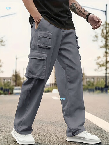 Loose Solid Pants Multi Pockets Loose Solid Pants men's