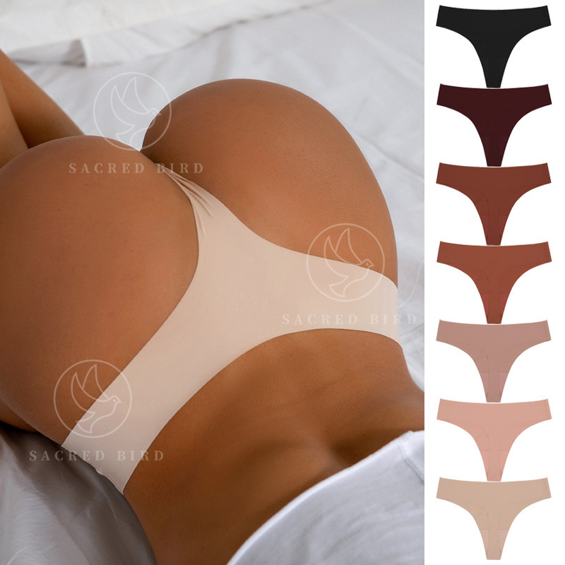 Cross-Border European and American Sports Quick-Dry Underwear, Ice Silk Seamless Thong, Low-Waist, Customizable, Antibacterial, Pure Cotton Crotch, Thin Style