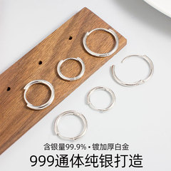 S999实心圈纯银耳环耳钉女养耳洞耳扣2024高级感睡觉免摘耳圈耳饰
