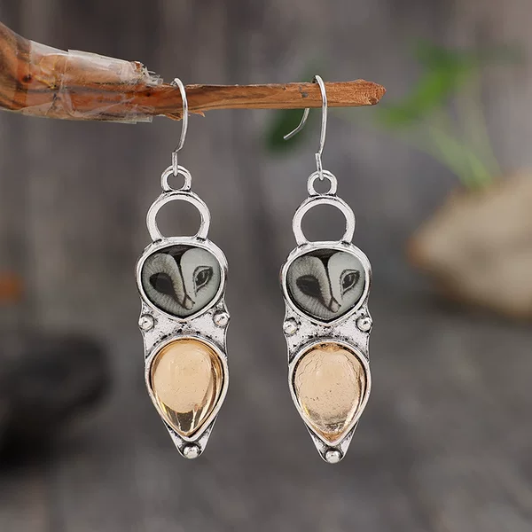 Cross-border Amazon new personalized owl inlaid gemstone vintage earrings personalized trendy earrings wholesale