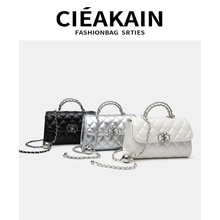 女士手提包鱼子酱手机包百搭 大容量菱格链条斜挎包轻奢小香风包