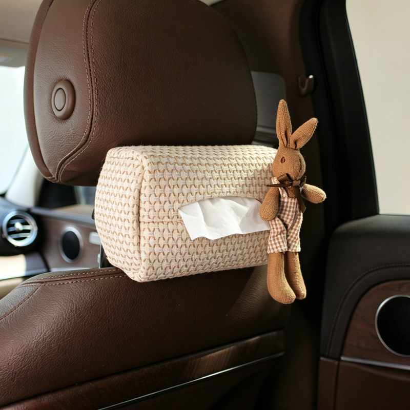 Car-Mounted Tissue Box, Hanging Style, Creative and High-End, Cute and Practical In-Car Tissue Holder with Doll Design