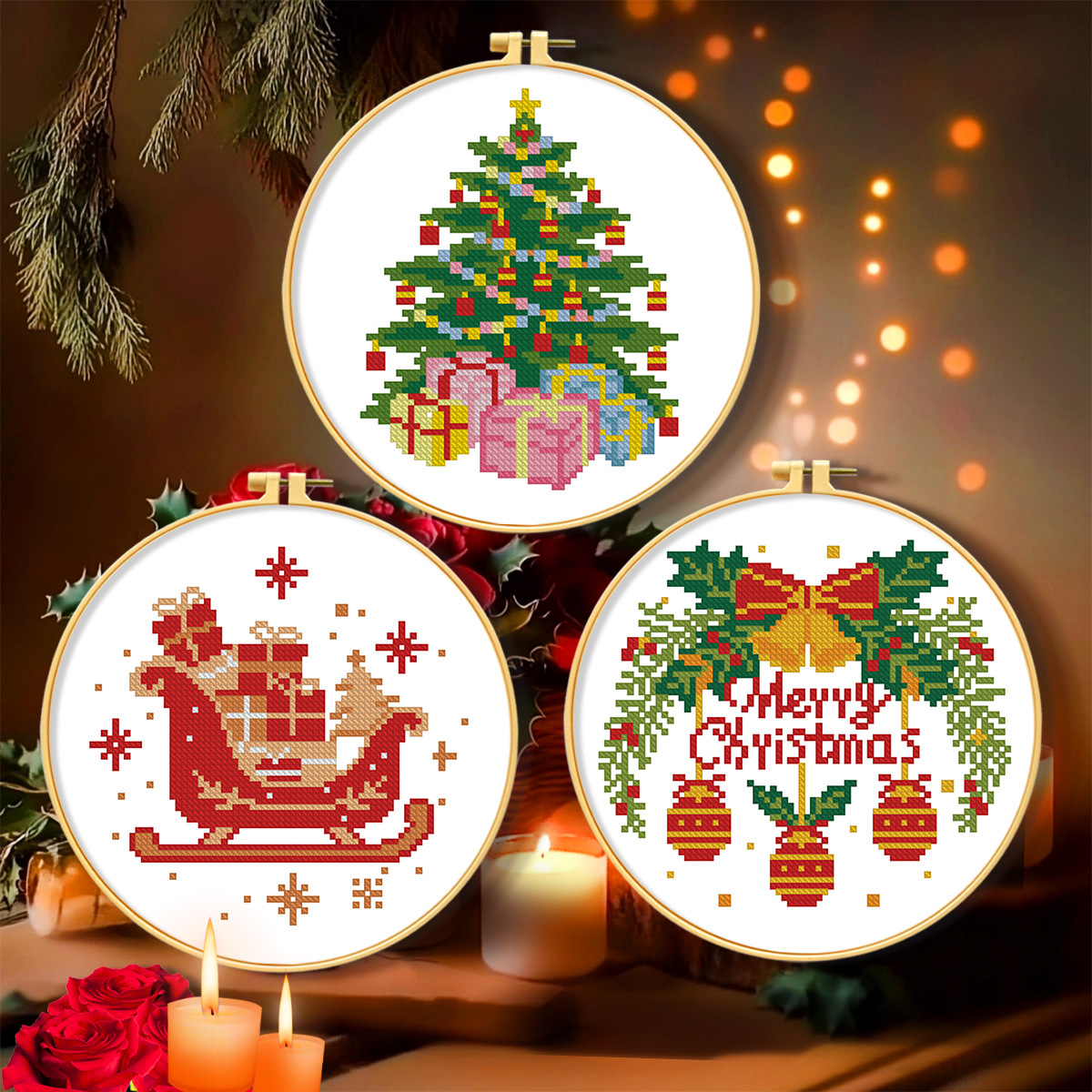 Traje de punto de cruz transfronterizo Colección de Navidad 4 decoraciones pequeñas de punto de cruz de edición limitada de vacaciones