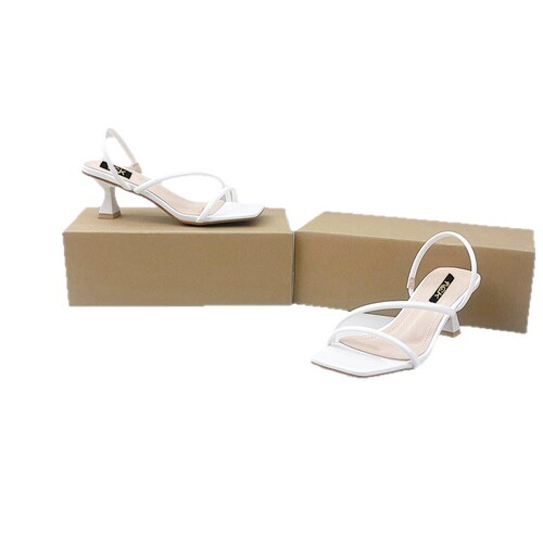 Women's External Wearing Ankle Strap Sandals with a High Heel, Square Toe, Solid Color, Cross Strap, and Rear Strap, Plus Size, Western Style