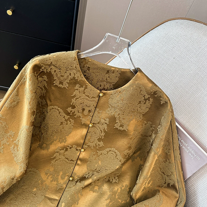 Autumn retro long-sleeve, jacket, Chinese style, with embroidery