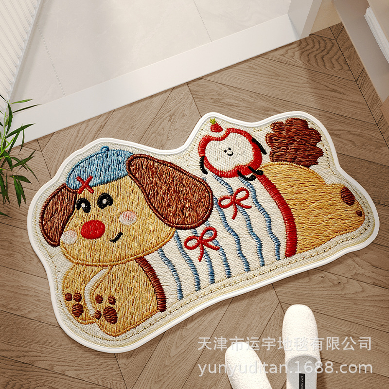 Bathroom Floor Mat, Bathroom Absorbent Foot Mat, Imitation Wool Braided Cartoon Linen Carpet, Bathroom Door Non-Slip Mat