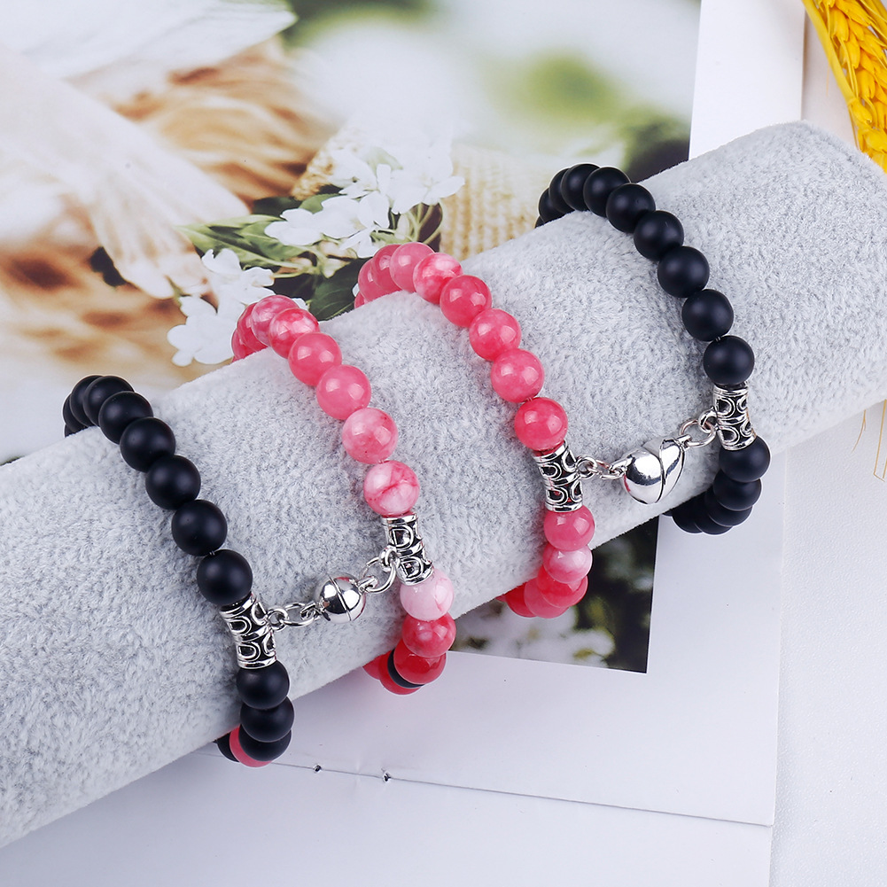 19g Weight Bracelets Classification 2 Pieces Quantity Holiday, Daily Occasion Natural Stone Alloy Magnet Material Heart Shape Pattern Unisex Gender Beaded, Knitting Design Simple Style, Classic Style Style Simple Style Classic Style Heart Shape Natural Stone Alloy Magnet Bracelets In Bulk 14